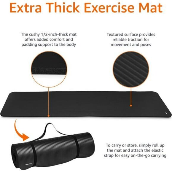 Amazon Basics Extra Thick Yoga Mat 1 2 Inch Exercise Workout Gym Floor Mat - Picture 4 of 7